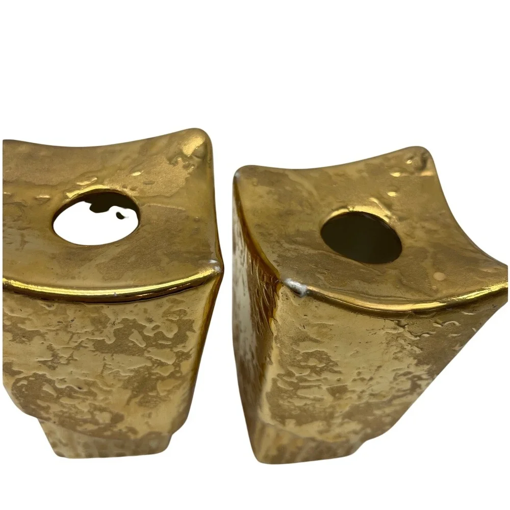 Midcentury Weeping Gold Porcelain Candle holders Hollywood Regency  Glam 50s set
